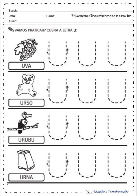 Atividades Com A Letra U Pontilhado Tracejado Educação E Transformação