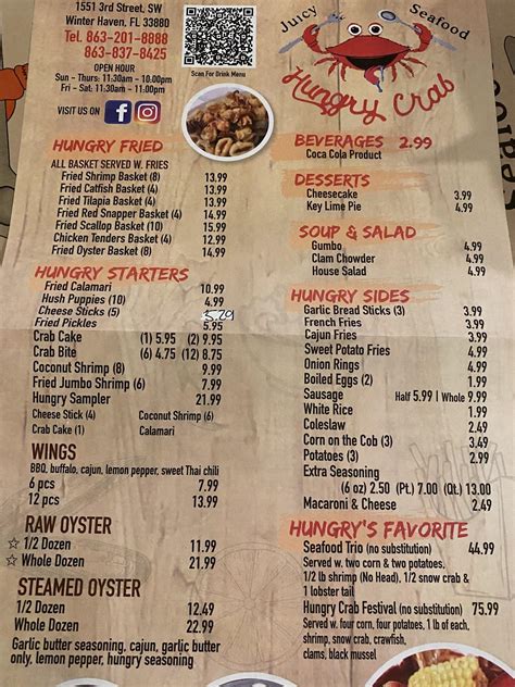 Menu At Hungry Crab Juicy Seafood And Bar Winter Haven Fl Winter Haven