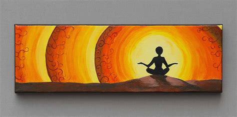 Acrylic Painting Meditation Art Sun Art Spiritual Painting Yoga Art Seated Pose Orange Art