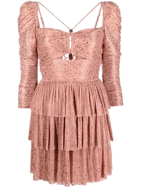 Sabina Musayev Puff Sleeves Pleated Tiered Minidress Pink Farfetch