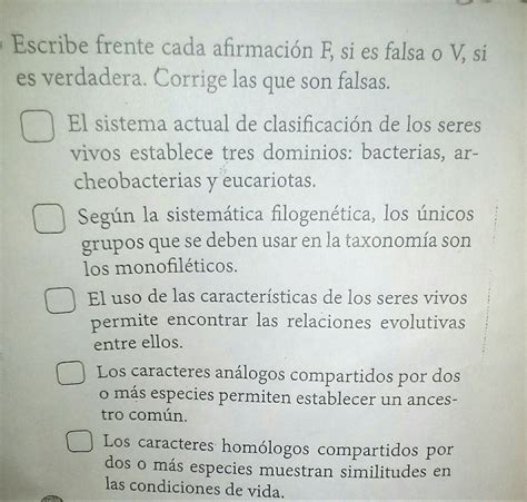 Escribe Frente Cada Afirmacion F Si Es Falso O V Si Es Verdadera