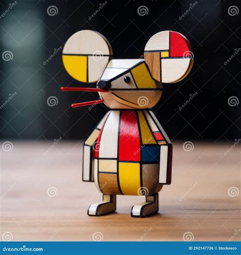 Colorful Wooden Mouse with De Stijl Influence: Modern Art Inspired by