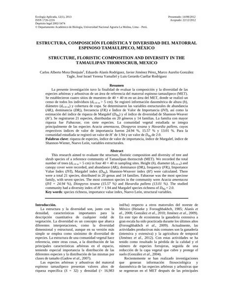 Pdf Estructura Composici N Flor Stica Y Perimetral Desde Hace