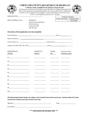 Fillable Online CORTLAND COUNTY DEPARTMENT OF HIGHWAYS Fax Email Print