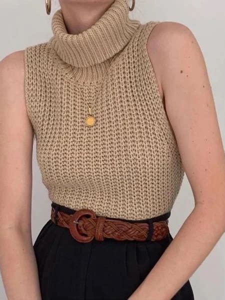 Women S High Neck Sleeveless Knit Sweater Vest Linenlooks This Knitted Vest Is Popular With