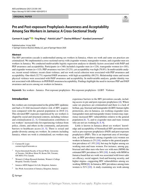 Pre And Post Exposure Prophylaxis Awareness And Acceptability Among Sex