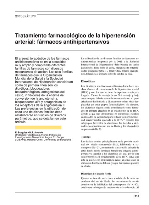 Antihipertensivos Resumen Farmacologia 215 MONOGRÁFICO Tratamiento