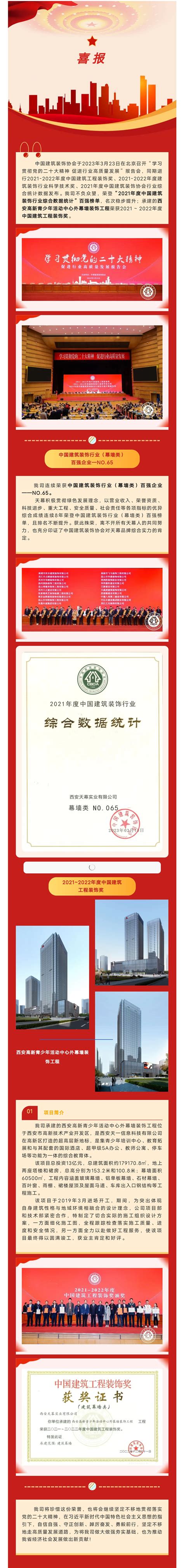 喜报 热烈祝贺我司荣获（登）“2021年度中国建筑装饰行业综合数据统计”百强榜单和“中国建筑工程装饰奖”两项荣誉 会员风采 陕西省企业家协会