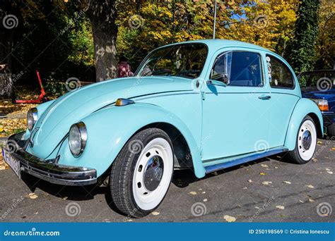 Bucharest Romania 24 October 2021 One Vivid Blue Volkswagen Beetle