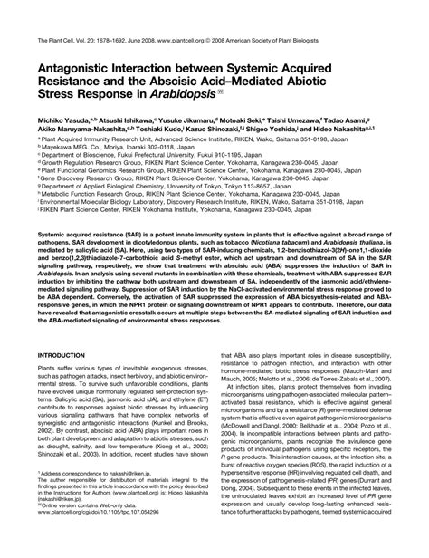 Pdf Antagonistic Interaction Between Systemic Acquired Resistance And