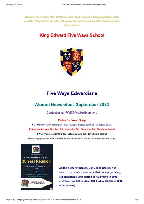 King Edward Vi Five Ways Schoo Five Ways Edwardians Newsletter