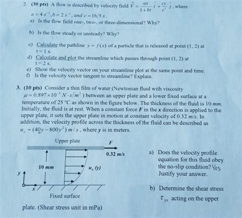 Solved 2 30 Pts A Flow Is Described By Velocity Field V Chegg