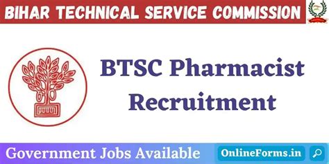 Btsc Bihar Pharmacist Recruitment Apply For Post