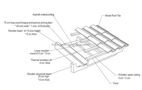 Detail Of Wooden Roof With Shingles Free Cad Drawings