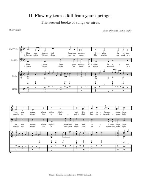 Dowland John Flow My Tears Sheet Music For Piano Bass Voice Lute Piano Voice Guitar