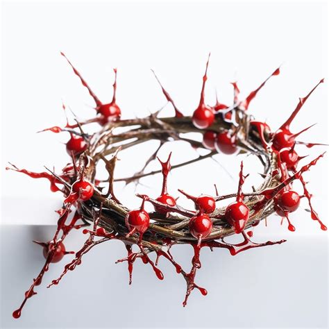 Crown Of Thorns With Thorns And Red Drops Of Blood Isolated On White