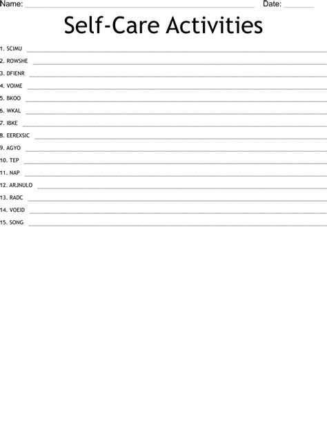 Self Care Activities Word Scramble Wordmint