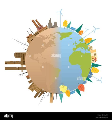 Clean And Polluted Earth Planet Globe Stock Vector Image & Art - Alamy