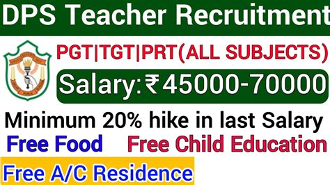 Dps All Subjects Prt Tgt Pgt Teachers Vacancy Ii No Fee Ii Ctet