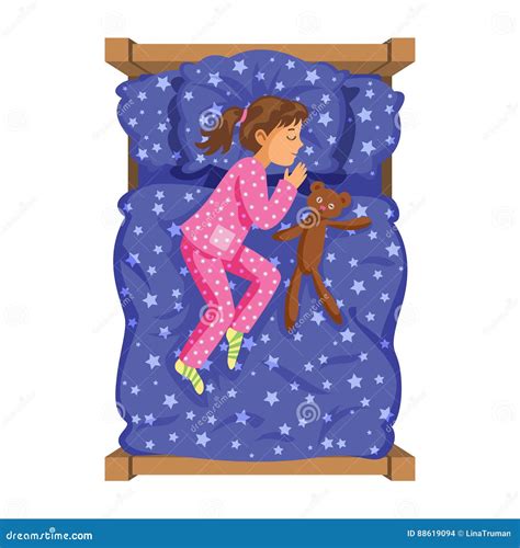 Sleeping Brunette Baby Girl Bedtime Cartoon Character Girl Stock