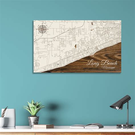 Long Beach, Mississippi Street Map Wood Wall Art Wood Wall Map Wood ...