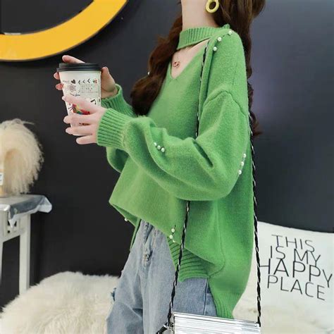 Buy Knitted Sweater Autumn And Winter Women Loose Solid Color Long