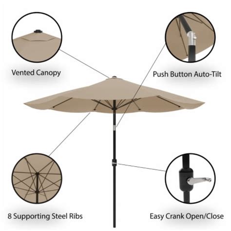 Pure Garden Patio Umbrella With Auto Tilt Easy Crank Outdoor Table Umbrella Shade 10 Ft Sand 1