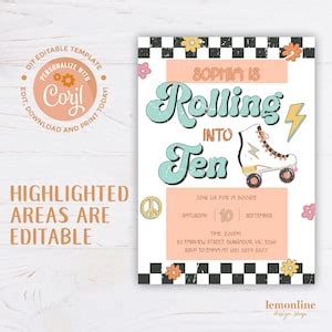 Rolling Into 10 Invitation Skate Party Invitation 10th Etsy