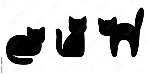 Cartoon black cat silhouette set Stock Vector | Adobe Stock