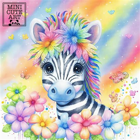 Rainbow Zebra Clip Art Colorful Zebra Watercolor  African Animals