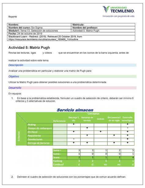 Actividad Six Sigma Copia Reporte Nombre Matricula Nombre