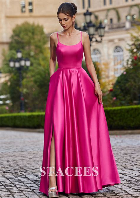 A Line Square Neckline Sleeveless Floor Length Satin Prom Dress With