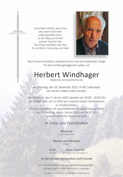 Herbert Windhager Bestattung Hemetsberger Särge Urnen Beratung