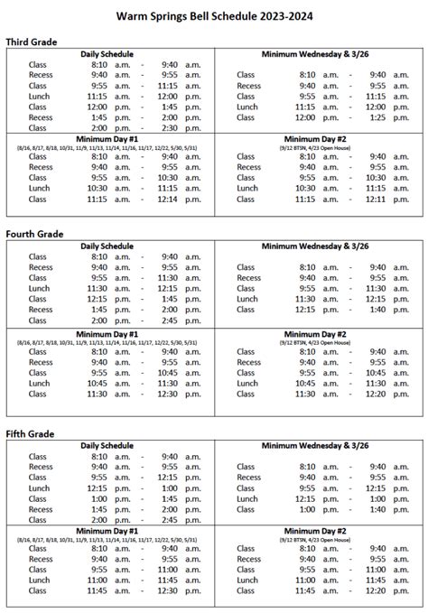 Bell Schedule - Warm Springs