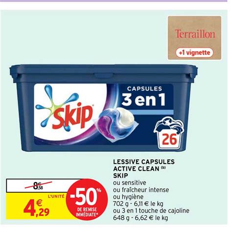 Offre Lessive Capsules Active Clean Skip Chez Intermarche