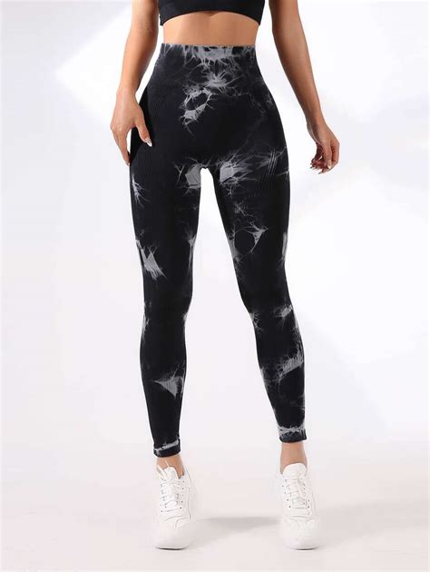 Yoga Trendy Tie Dye Wideband Waist Sports Leggings SHEIN USA