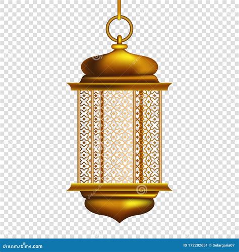 Golden Arabic Lantern On Transparent Background Vector Illustration