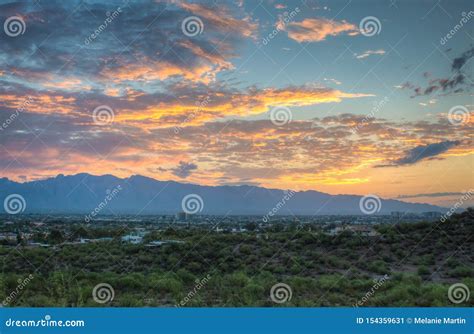 Colorful Sunrise Over Tucson Mountains in Arizona Stock Image - Image ...