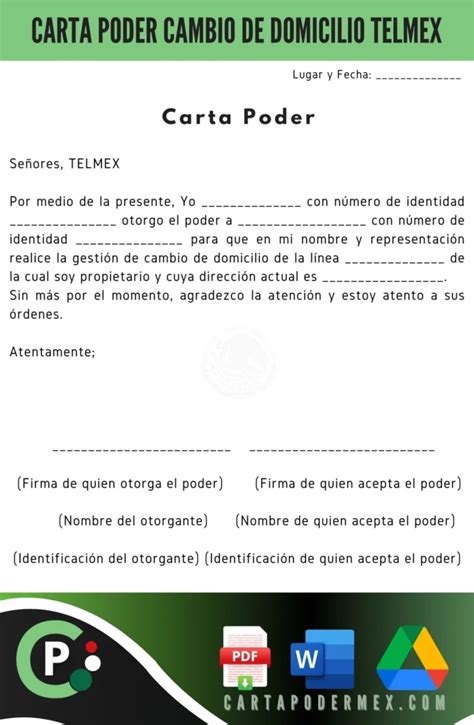 Carta Poder Para Cambio Domicilio Telmex Guia M Xico