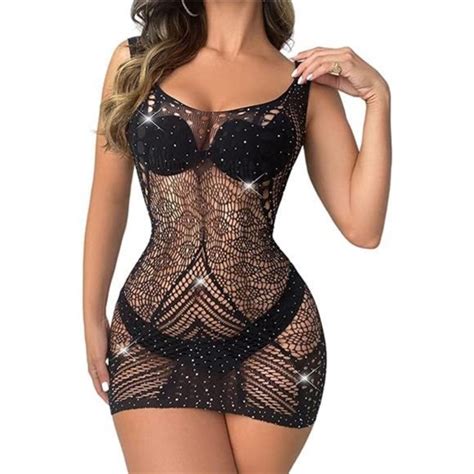 Intimates And Sleepwear Women Rhinestone Fishnet Bodysuit Sparkly Mesh