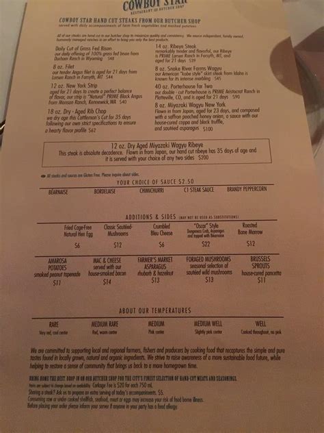 Menu at Cowboy Star Restaurant and Butcher Shop, San Diego