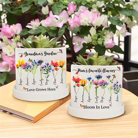 Custom Birth Month Flower Plant Pot Grandmas Garden Plant Pot Mothers