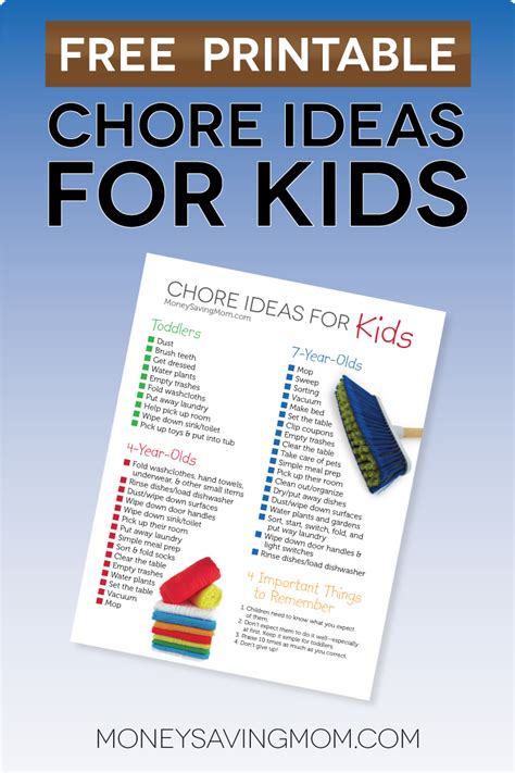 Free Chore Ideas Printable - 24/7 Moms