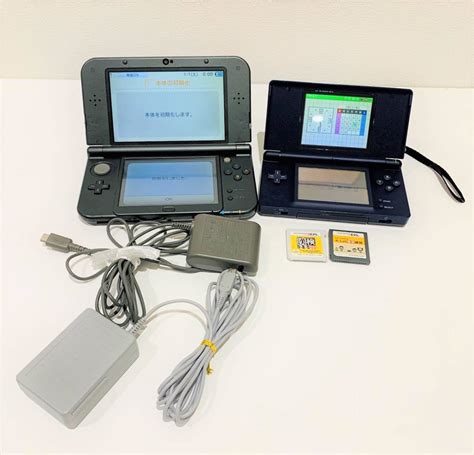 【やや傷や汚れあり】【amt2644】1円スタート 任天堂 ニンテンドー Ds Lite ネイビー3ds Ll ブラック 専用ソフト 4点