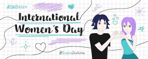 Premium Vector Banner For International Womens Day 2024 With Boy And Girl In Anime Style