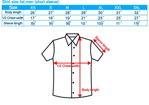 Shirt Size Chart Singapore