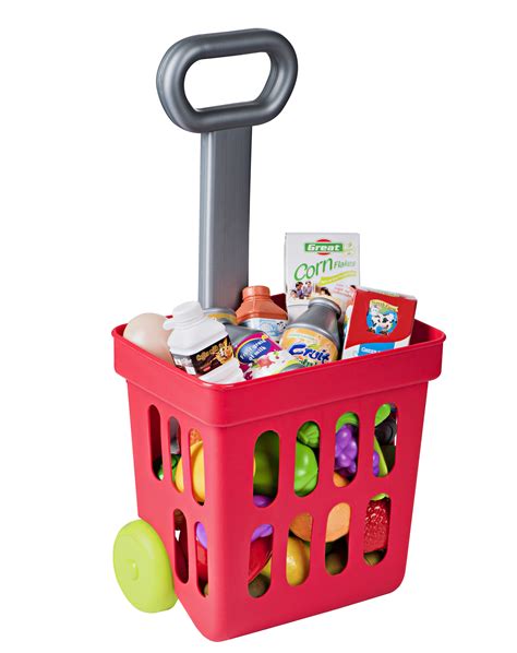 Playkidz Kids Play Shopping Cart And Grocery Food Set 24 Piece Toy