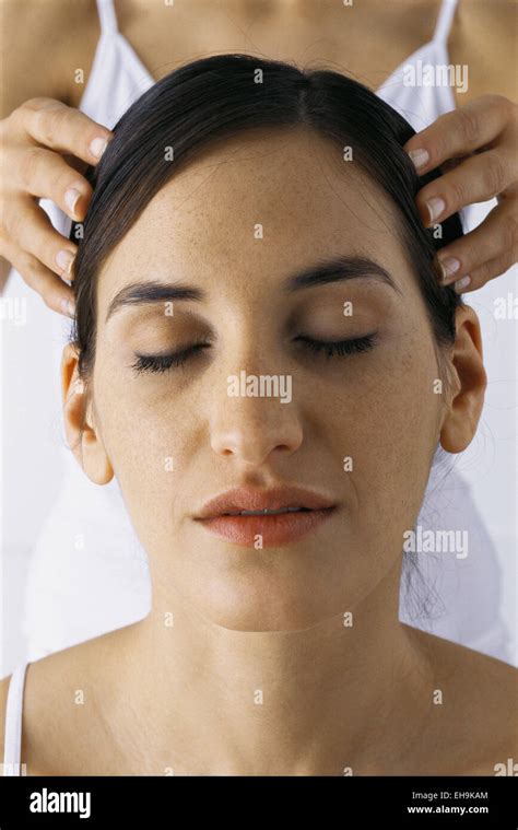 Woman Receiving Head Massage Close Up Stock Photo Alamy