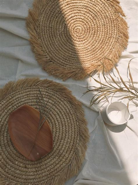 Natural Raffia Placemats Boho Placemats Fringe Placemats Raffia