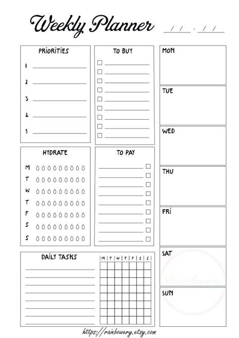 Printable Planner Template Weekly Planner Printable Weekly organizer ...